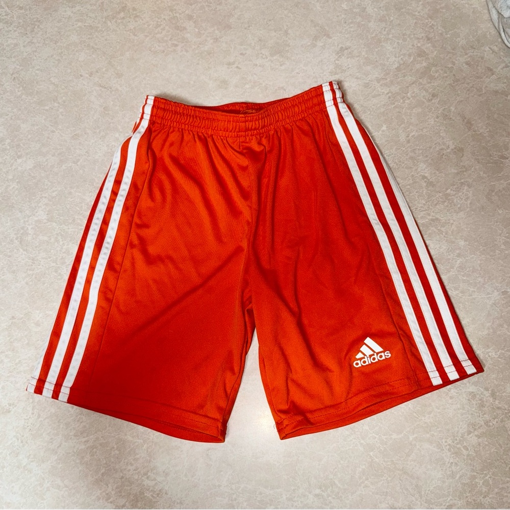 Adidas Kids Bright Orange Shorts with White Stripes